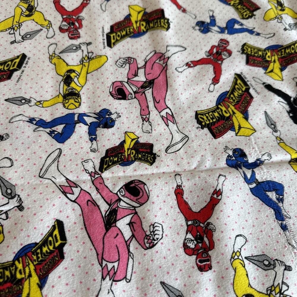 Vtg 1994 Mighty Morphin Power Rangers fabric Saban 32”x55” Used Rough Cut Figure
